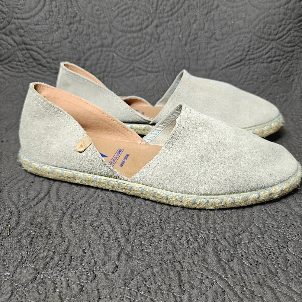 VERBENAS Carmen Serraje Taupe Suede Slide-on Spanish Espadrille Mules Shoe Sz 10